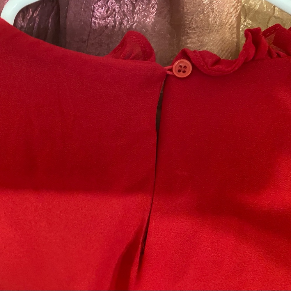 Ruby Red Ruffle-Sleeved Rhinestone Blouse - Picture 7 of 8